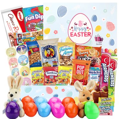 Easter Care Package Blue Box (52 Count) Filled with Candy Chocolates Snacks Cookies and More Easter Gifts for Kids Girls Boys College Students