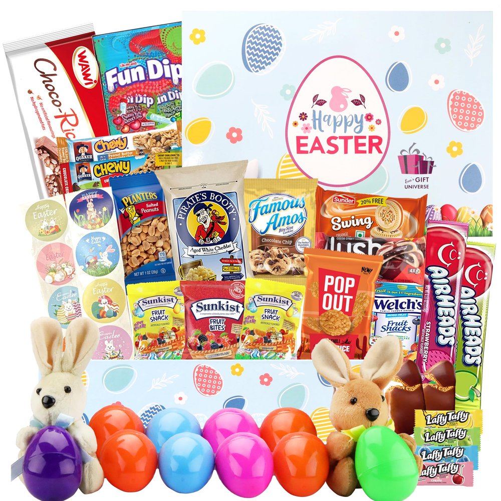 Easter Care Package Blue Box (52 Count) Filled with Candy Chocolates Snacks Cookies and More Easter Gifts for Kids Girls Boys College Students