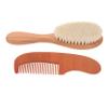 Beatifufu 1set Newborn Hair Care Wooden Comb and Natural Wool Brush for Gentle Scalp Massage for Grooming and Shower view 1