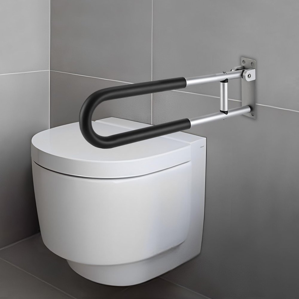 23.62in Foldable Grab Bars,Wall Mounted Toilet Safety Support for Handicap Elderly Seniors Disabled Mounted Bath Grips,Shower Bathroom Accessories,Black