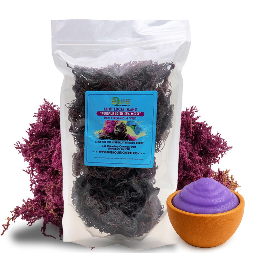 Purple Irish Sea Moss | Wildcrafted from St. Lucia | 2oz Makes ~30+ oz Sea Moss Gel | 100% Natural, Raw & Sun-Dried | Dr. Sebi Inspired, Nutrient-Rich Irish Moss for Health & Wellness