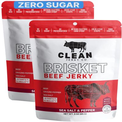 Clean Jerky Co. Old Fashioned Dry Zero Sugar Beef Jerky (2-Pack) | Salt & Pepper Flavorful Protein Snack | Made with 100% Beef | No MSG, No Sugar, No Nitrates, No High Fructose Corn Syrup, No Junk