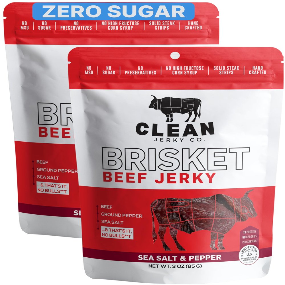 Clean Jerky Co. Old Fashioned Dry Zero Sugar Beef Jerky (2-Pack) | Salt & Pepper Flavorful Protein Snack | Made with 100% Beef | No MSG, No Sugar, No Nitrates, No High Fructose Corn Syrup, No Junk