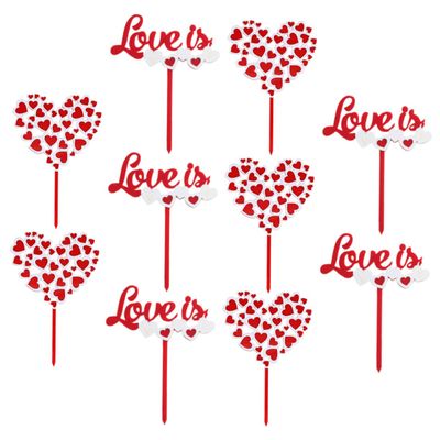 BIUDECO 10pcs Heart Shape Love Cake Topper for Valentine's Day and Birthdays Heart Cake Decorations for and Desserts Insert Decor