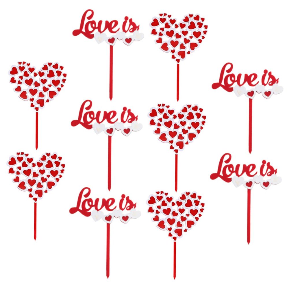 BIUDECO 10pcs Heart Shape Love Cake Topper for Valentine's Day and Birthdays Heart Cake Decorations for and Desserts Insert Decor