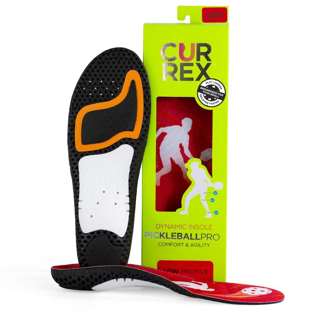 CURREX PICKLEBALLPRO Insoles for Pickleball Shoes Arch Support Inserts w/Super Grip Surface & Premium Heel Cushioning, Helps Improve Foot Stability for Men & Women Low Arch, Medium