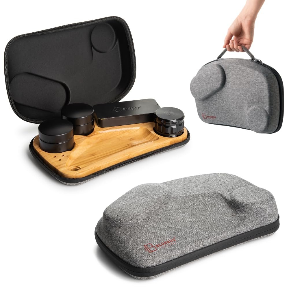 BlueBus Blaze Bamboo Wood Rolling Tray Set with Carved Compartments for Accessories, Table Tray, and Smell Proof Bag-Bamboo Wooden Rolling Tray-Large Rolling Trays Rolling Set(No Ashtray, No Lamp)