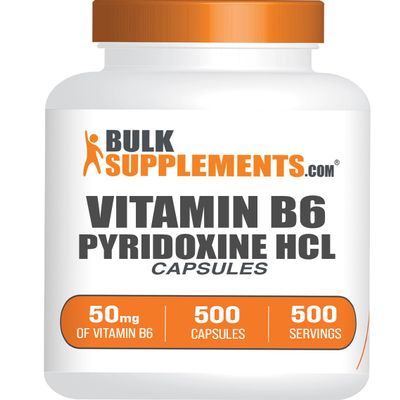 BulkSupplements.com Vitamin B6 Capsules - Pyridoxine HCl, Vitamin B6 50mg - 1 Capsule per Serving, 500 Capsules (Pack of 1)