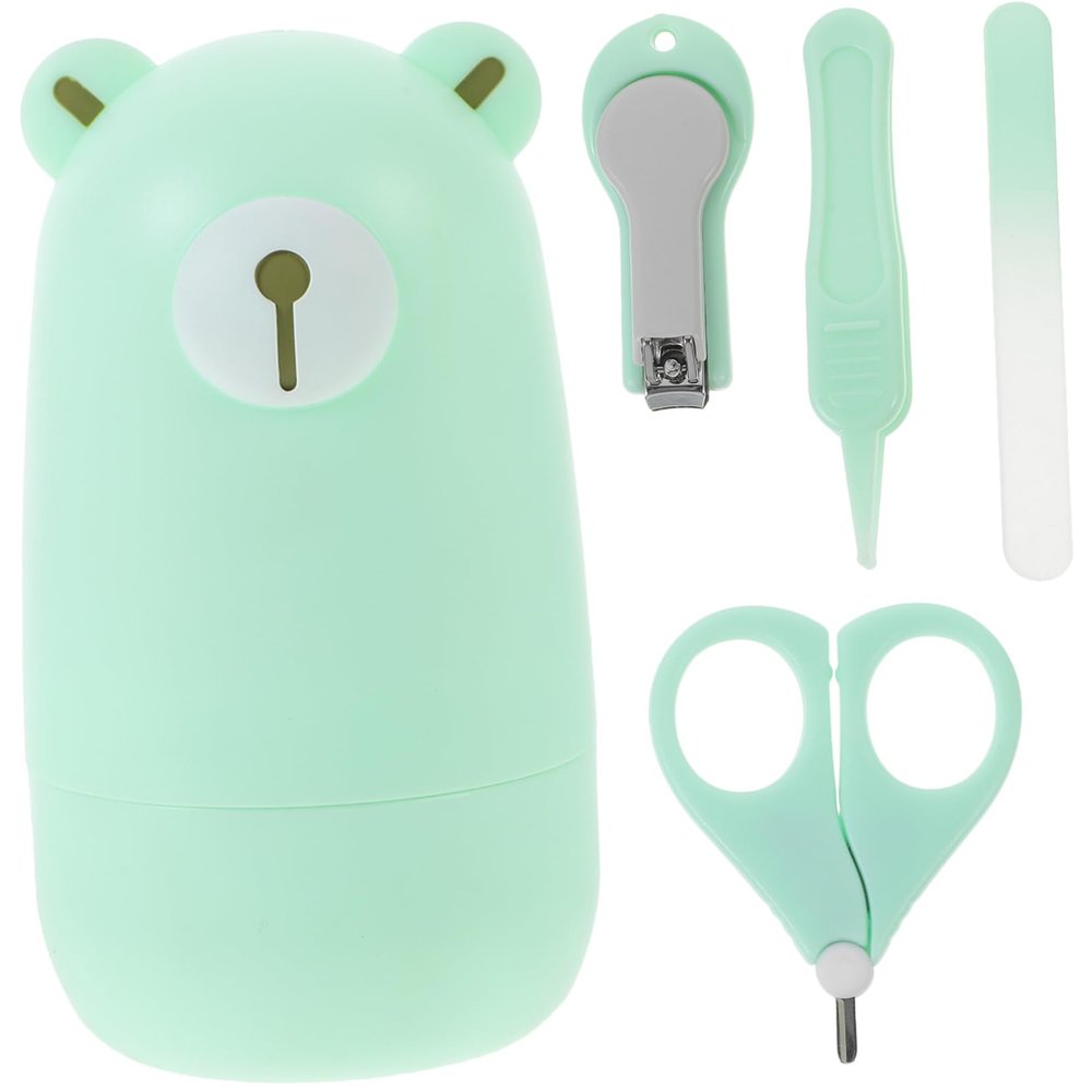 BIUDECO 1set Nail Care Kit for Newborns Safe Nail Clippers and Scissors Set Rounded Edges Green Manicure Tools for Tiny Fingernails Storage Case Included