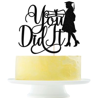 Yetxel black glitter You Did It Cake Topper- Glitter Funny Congrats Grad 2026 Graduation Cake Decorations Girl Graduation Decorations Cake Pick for 2026 Graduation Party Decorations (2)