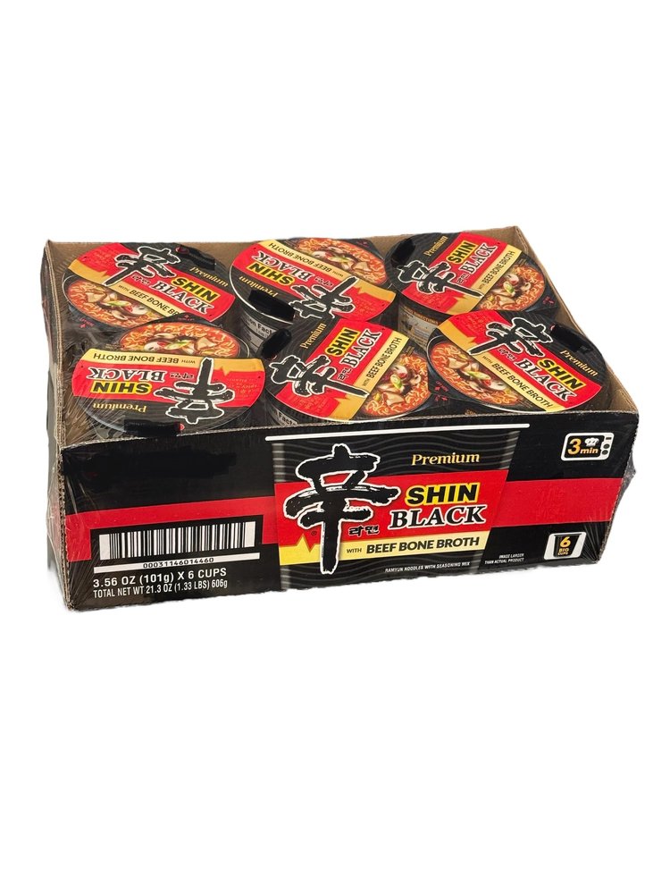 1 Case Set - Bowl Black Shin Instant Noodles - 6 Ly Mi Black Shin - 3 Oz per Bowl with 6 Bowls per Order - Product of South Korea