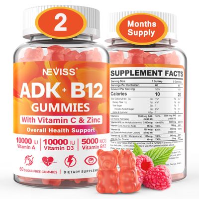 Methylated Multivitamin Women Men, Vitamin D3 K2 5000IU / 10,000IU, B12 5000 mcg 2500mcg, K2 (MK-7) 240mcg- ADK+Methyl Vitamin B12, Vegan D3,Vitamin A,C,Zinc Eye,Bone,Energy,Immune, Sugar-Free Gummies