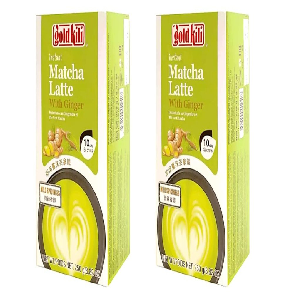 2 Packs - Instant Matcha Latte with Ginger - Tra Xanh Hoa Tan Matcha Latte Ket Hop Gung - 10 Sachets per Box x 2 Boxes per Order - Product of Singapore