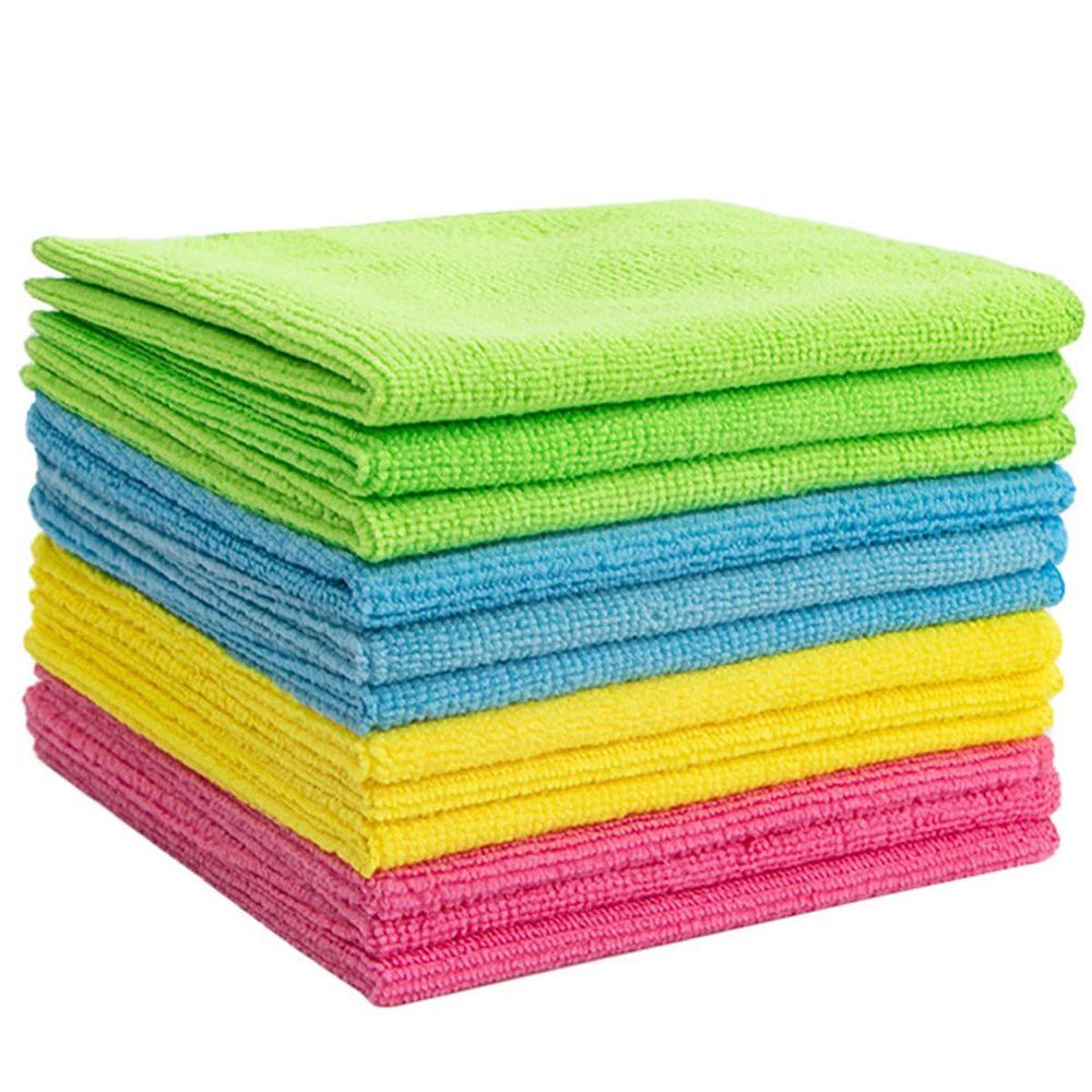 PEITAIKO Multifunctional Reusable Cleaning Towels, Microfiber Cleaning Cloth Pack of 12 for House, Kitchen, Car, Motorbike, Windows (Striped Style-12 Packs-4 Colors)