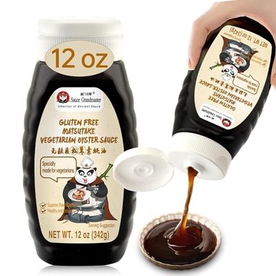 Sauce Grandmaster Gluten-Free Vegan Matsutake Oyster Sauce - Low Sodium, Non-GMO, No Preservatives/MSG - Healthy Stir-Fry & Marinade Sauce - 12 Fl Oz Squeeze Bottle (Asia's #1 Gluten-Free)