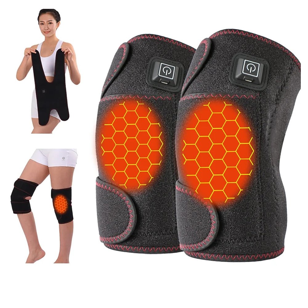 Rock88 Electric Knee Heating Pad USB Thermal Coldproof Knee Brace Support Portable 3 Adjustable Heat Modes Leg Warmer for Women Men,Black,57 * 25cm