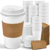 Ginkgo 100 Pack 16 oz Disposable Coffee Cups with Lids and Sleeves Leak-Proof White Paper Cups, Insulated To Go Hot Beverage Cups, Coffee Bar Accessories view 1