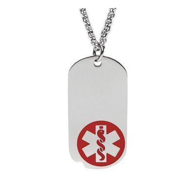 Personalized Allergy Medical Alert ID Necklace for Men Women Free Engraving Stainless Steel Emergency Identification Dog Tag Necklace with Pendant for Daughter Son 20-28"