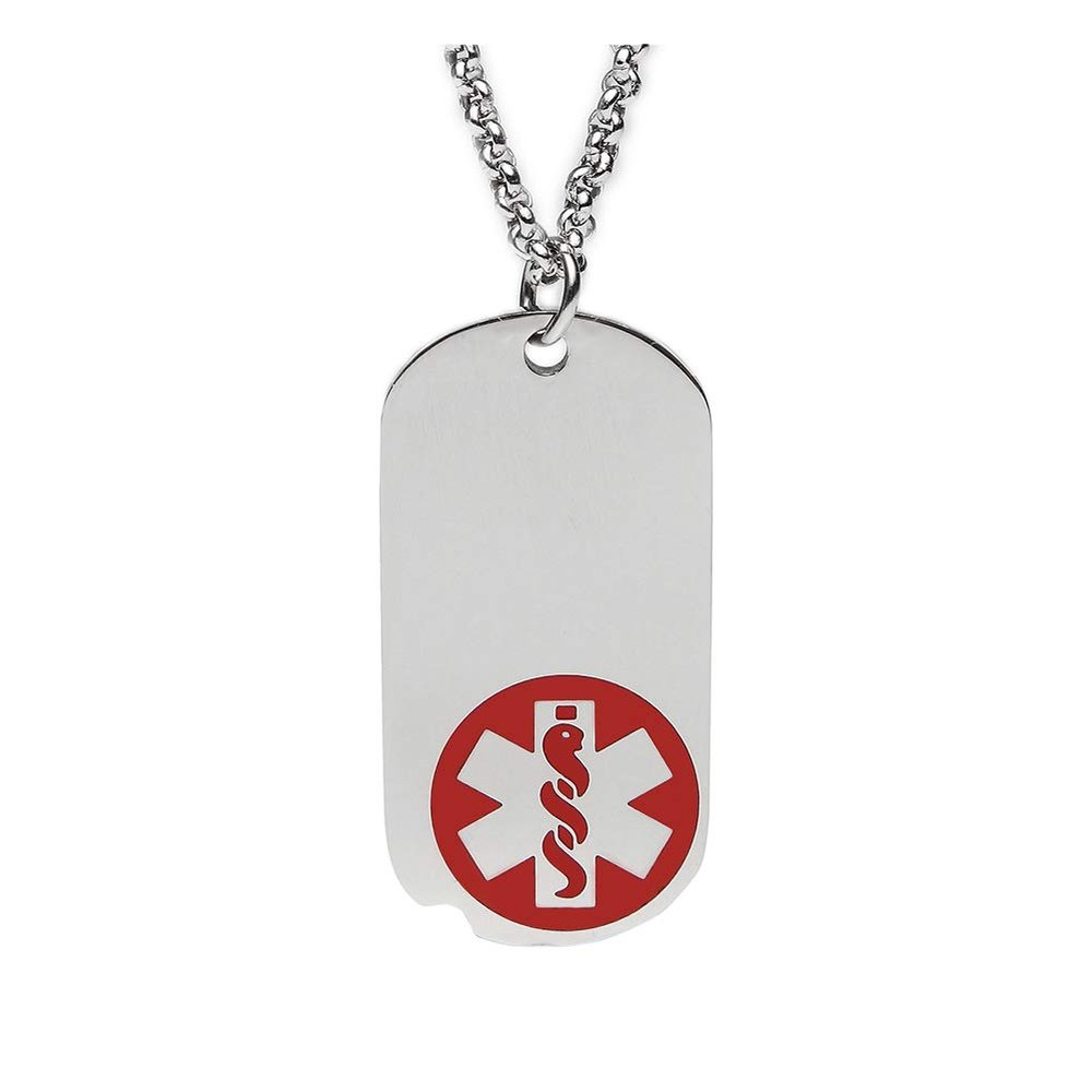 Personalized Allergy Medical Alert ID Necklace for Men Women Free Engraving Stainless Steel Emergency Identification Dog Tag Necklace with Pendant for Daughter Son 20-28"