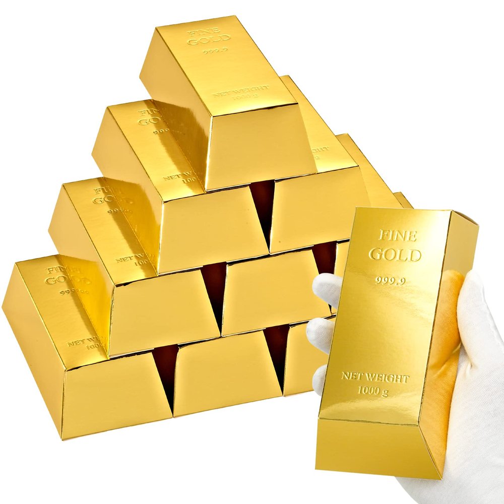 UnicoPak 90 Pack Gold Bar Gift Boxes Party Favors Treasure Hunt Chocolate Coins Candy Treat Boxes for Pirate Casino Golden Birthday Money Gifts Themed Party