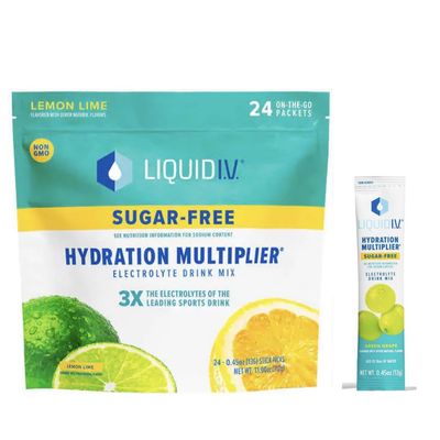 Liquid I.V. Sugar-Free Hydration Multiplier - Lemon Lime Hydration Powder Packets, Electrolyte Drink Mix, Easy Open Single-Serving Stick Non-GMO 24 Sticks + 1-0.45 green grape sugar free