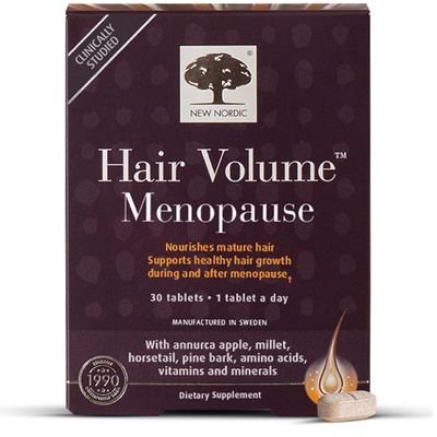 New Nordic Hair Volume Menopause, Supports Healthy Hair Growth During and After Menopause, Pine Bark and Annurca Apple Extract, 30 Tablets