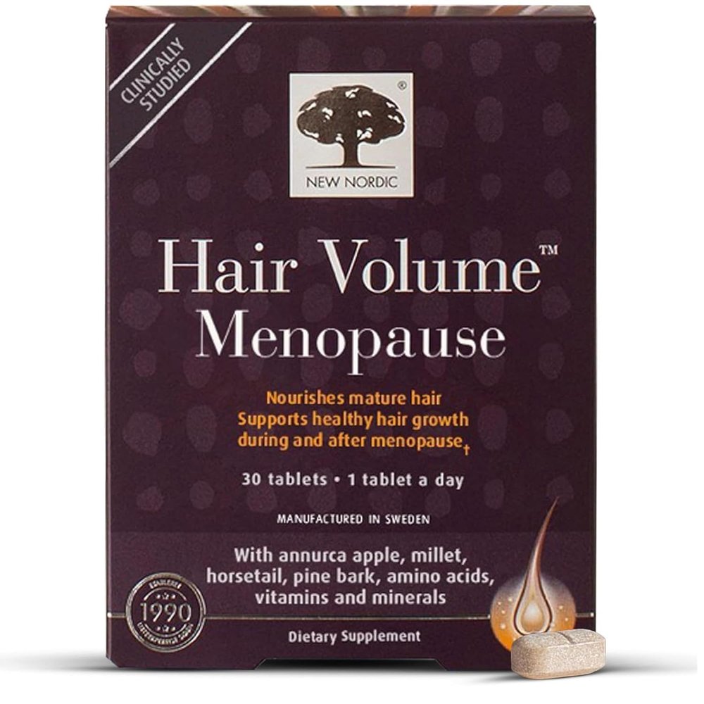 New Nordic Hair Volume Menopause, Supports Healthy Hair Growth During and After Menopause, Pine Bark and Annurca Apple Extract, 30 Tablets