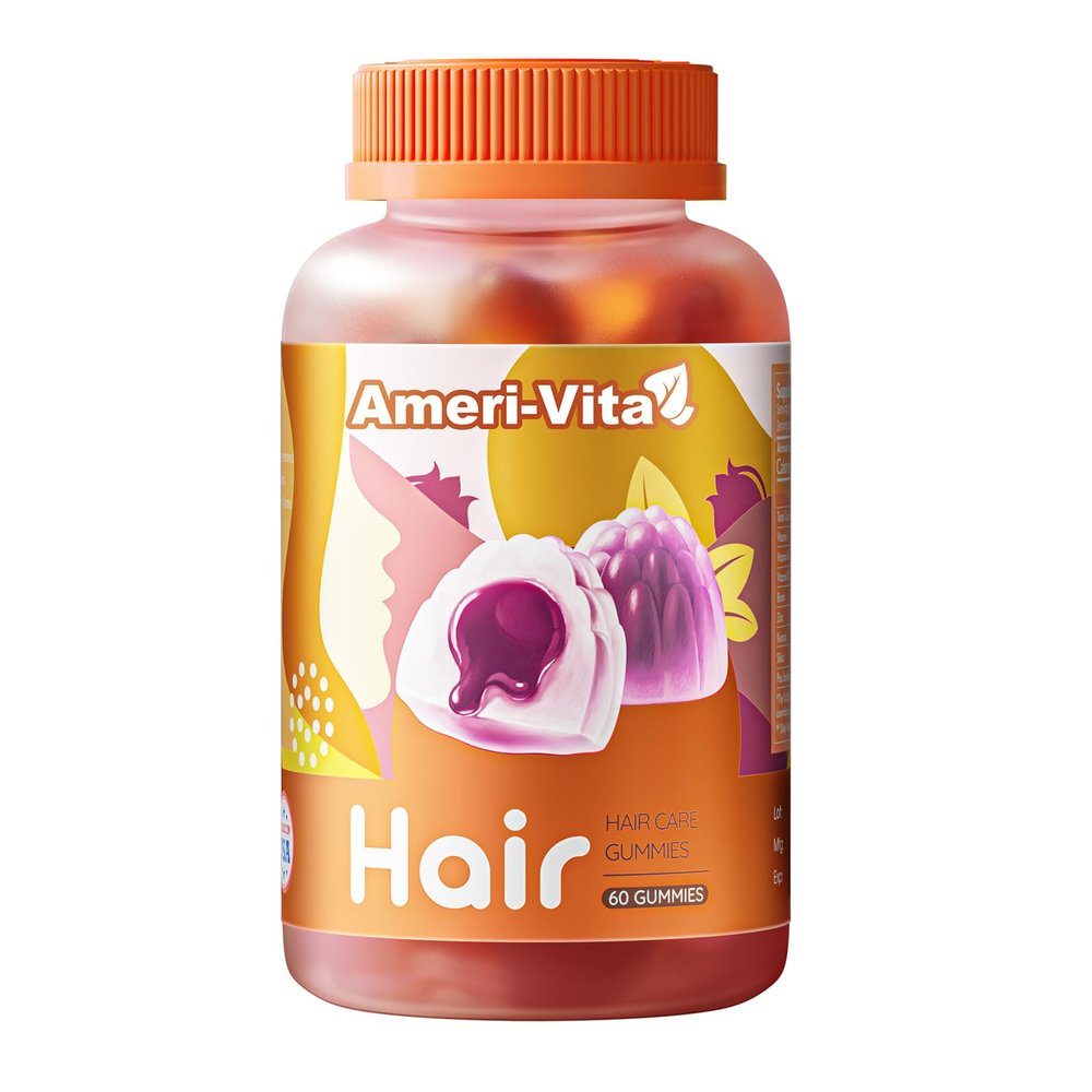 Ameri-Vita | Daily Biotin Gummies | 3000mcg Biotin Enhanced Formula | Vitamin C, B6, B12, Keratin, Zinc & Pea Sprout Extract | Vegan & Sugar Free | Blueberry Flavor, Sugar-Free, 60 Vegan Gummies