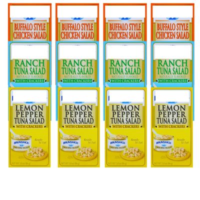 Everyday Necessiteez Salad with Crackers Kit 3 Flavors Lemon Pepper, Buffalo Style Chicken Salad & Ranch Tuna Ready to Eat for Lunchboxes Office Camping Picnic Summer Healthy Snacks 3oz Pack of 12 w/ Tote &Bonus Porte Pot