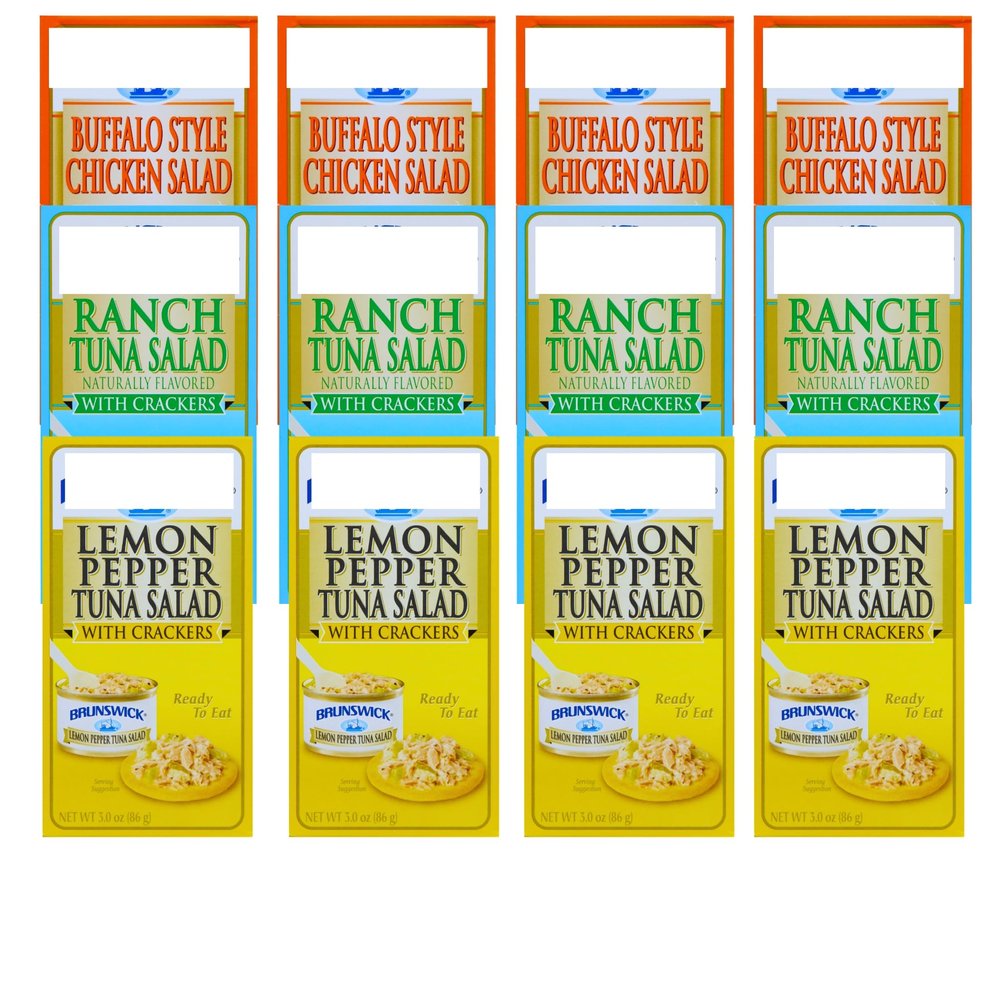 Everyday Necessiteez Salad with Crackers Kit 3 Flavors Lemon Pepper, Buffalo Style Chicken Salad & Ranch Tuna Ready to Eat for Lunchboxes Office Camping Picnic Summer Healthy Snacks 3oz Pack of 12 w/ Tote &Bonus Porte Pot