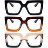 REAVEE 3 Pack Oversized Reading Glasses for Women Large Frame Extra Wide, Blue Light Blocking Readers Stylish Square Thick Eyewear, Black+Brown Orange+Tea Black, 2.75 view 1