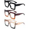 REAVEE 3 Pack Oversized Reading Glasses for Women Large Frame Extra Wide, Blue Light Blocking Readers Stylish Square Thick Eyewear, Black+Brown Orange+Tea Black, 2.75 view 2