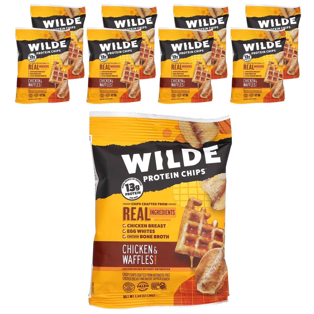 Wilde Brands Protein Chips, Chicken & Waffles, 8 Bags, 1.34 oz (38 g) Each