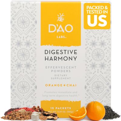D'AO Labs Digestive Harmony - Organic Digestive Enzymes - Traditional Chinese Herbs & Chai Powder - Orange-Chai Flavor - Preserve Harmony Decoction (Bao He Wan) - 15 Individual Servings