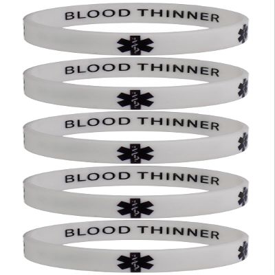Blood THINNER Medical Alert ID Privacy Enhanced Silicone Bracelets White 5 Pack