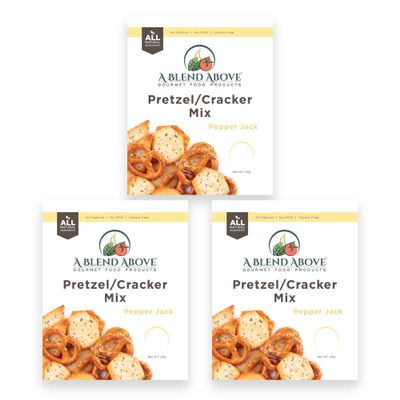 A Blend Above Pepperjack Cracker/Pretzel Seasoning, 3 Pack Gourmet Cracker and Pretzel Seasoning, Easy to Make, Makes 2 Sleeves of Crackers or 2 Bags Oyster Crackers, Makes 1 Bag of Pretzels, All Natural, No Msg, No Preservatives, Low Sodium, Gluten-