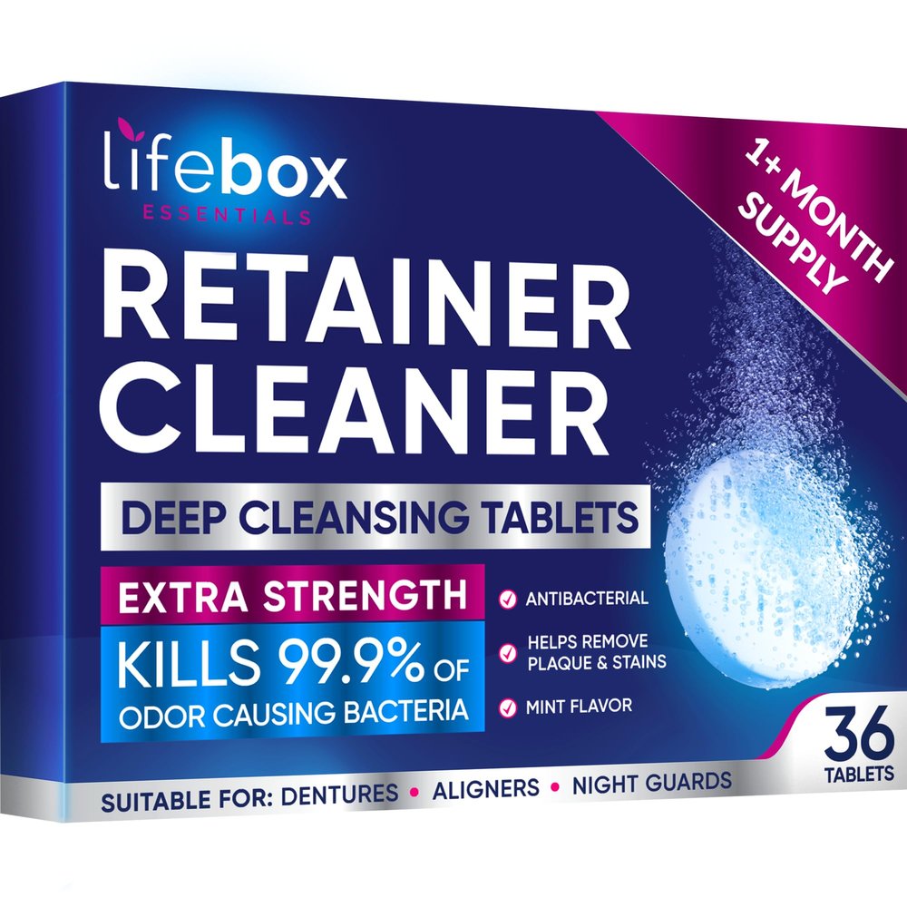 Retainer Cleaner Tablets - 36 Denture Cleaning Tablets & Aligner Cleaner - Removes Odors & Stains For Aligners, Retainers, Dentures, Night Guards - Mint Flavor