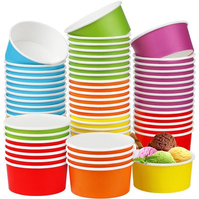 Aodaer 60 Pack 12 oz Disposable Paper Ice Cream Cups Colored Paper Ice Cream Bowls Snack Bowl Dessert Bowls for Hot or Cold Food Party Supplies Treat Cups Serving Sundae, Frozen Yogurt, Soup