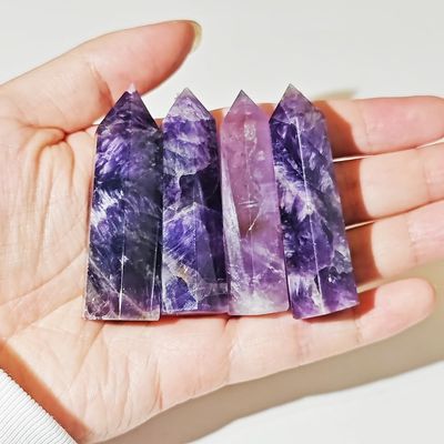 2.75"-3.14" Natural Healing Fluorite Crystals Wands Polishing Reiki Energy Stone Hexagonal Point Obelisk Large Gemstones for Meditation Therapy Grid Gifts (Amethyst/1.96-2.75inch 4pcs)