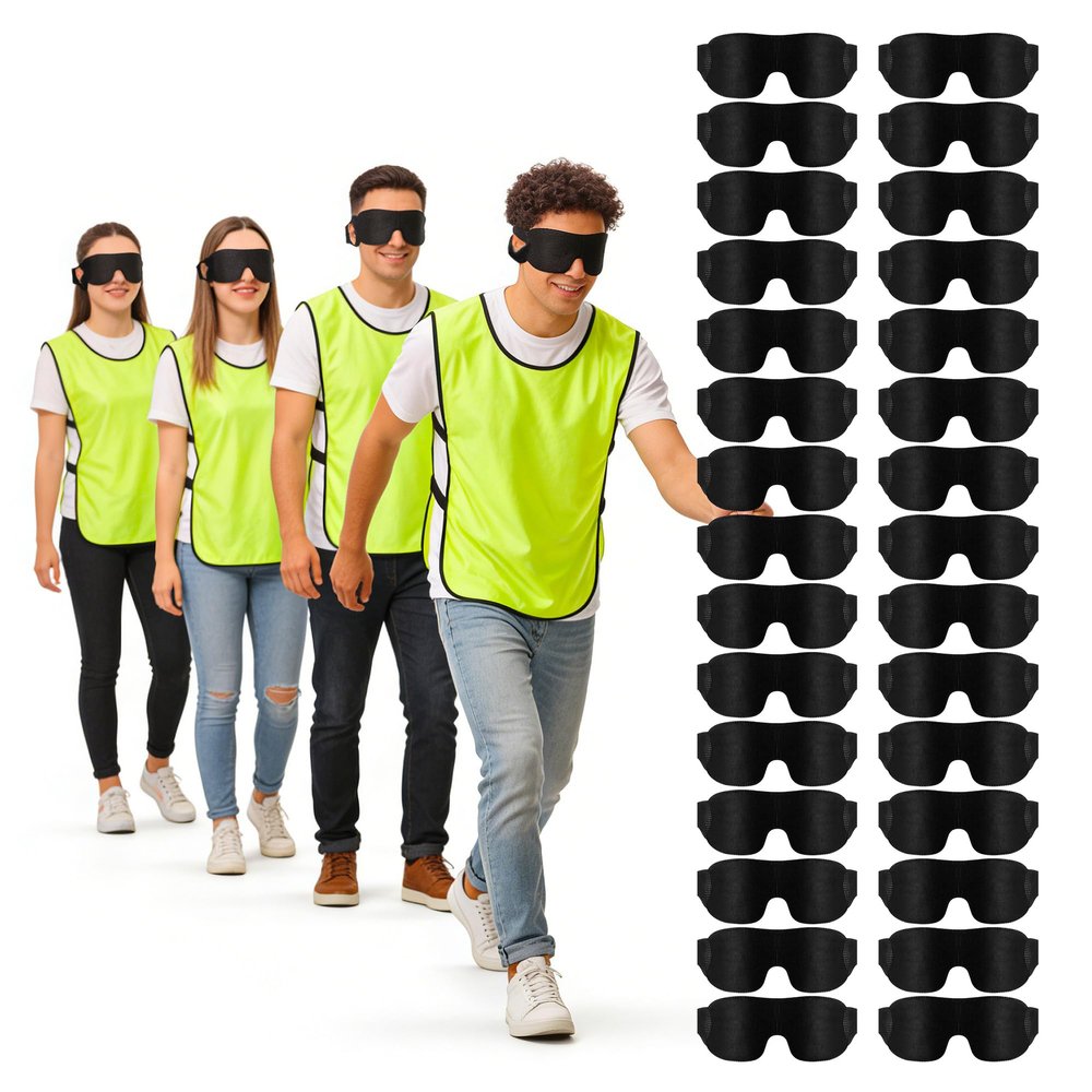 CROUVM 30 Pack Party Game Blindfolds, Disposable Blackout Sleep Masks Bulk for Men Women, Light Blocking Eye Mask for Team Building Adult Kids Activities Travel Sleeping