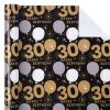 WRAPAHOLIC 30th Birthday Wrapping Paper - Mini Roll - 17 Inch x 33 Feet - Black Gold Balloon Design for Birthday, Party, Holiday view 2