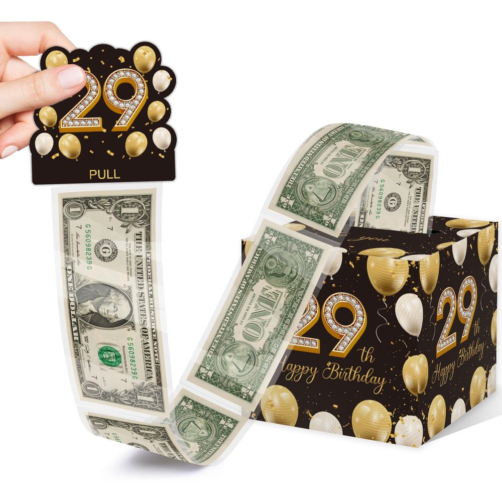 Azbuk 29th Birthday Money Gift Box, 35PCS Bags, 5x5x0.1 inches, Polka Dots, Art Deco, Smooth Cardboard, DIY Money Roll Gifts, Birthday Party Decorations