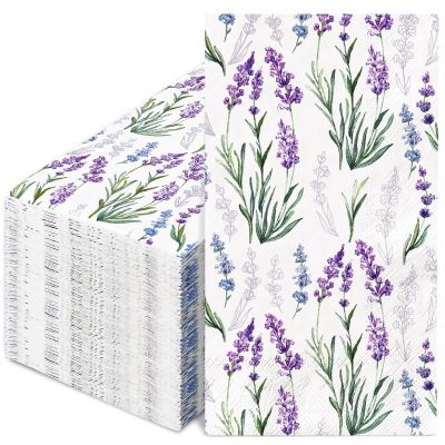100Pcs Floral Guest Napkins Purple Lavender Flower Paper Napkins Watercolor Decorative Hand Towel Napkin for Bathroom Birthday Bridal Baby Shower Wedding