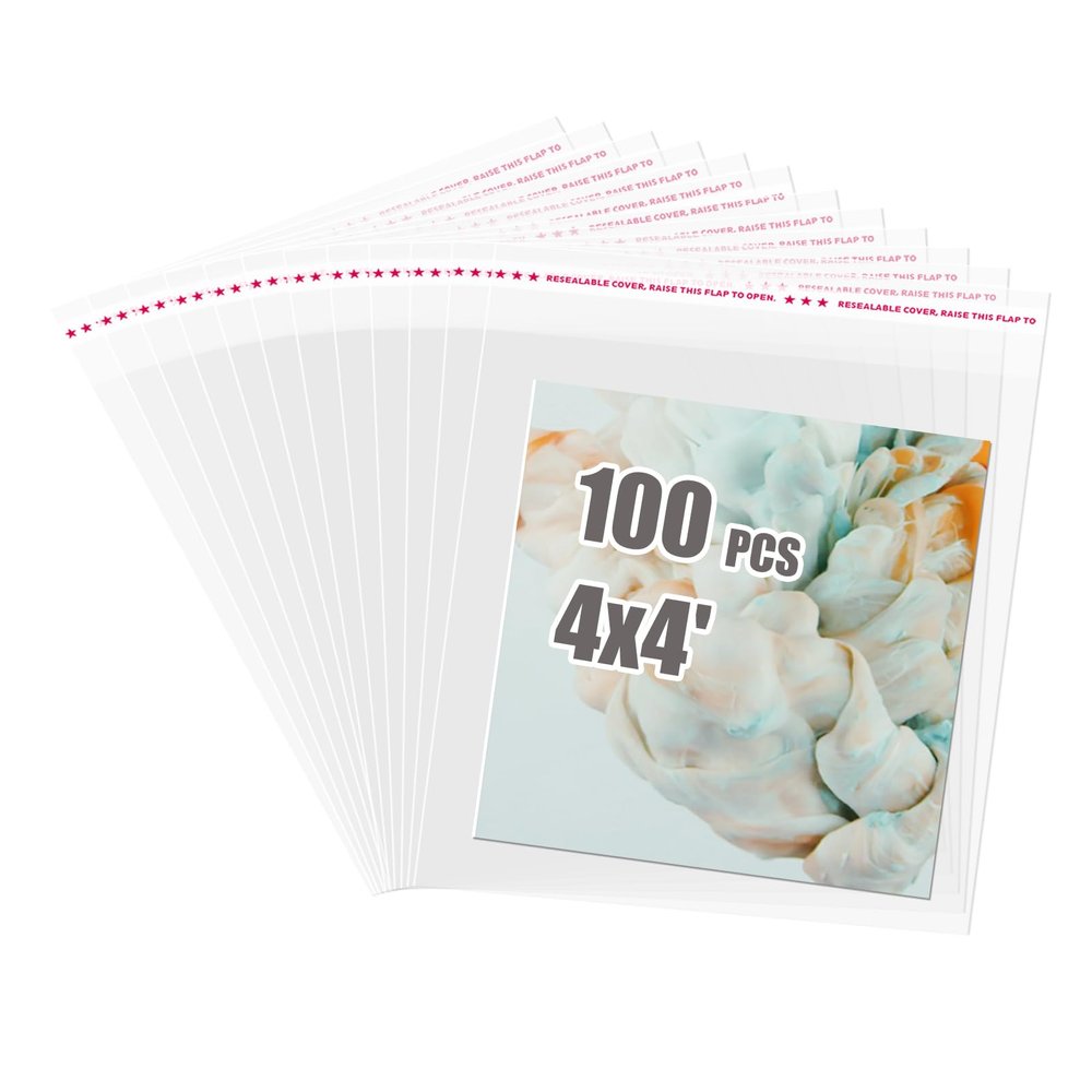 Egofine Self Sealing Cellophane Bags 100 PCS Clear Resealable Sleeves Bags for 4x4 Photo Mats (Bag Size: 4.33x4.33 inches for 4x4 Mats)