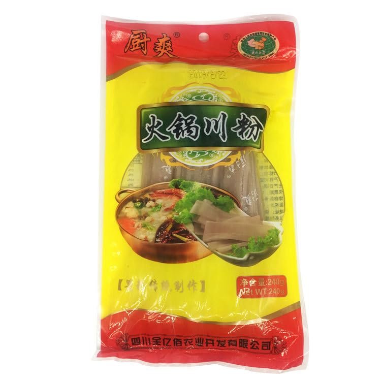 Authentic Sichuan Noodles in Hot Pot: Kuanfen, Chinese Extra Wide Vermicelli, versatile glass noodles. Chinese Extra Wide Vermicelli, Gluten-free, Vegan, Kosher, Hot Pot Noodles for Japchae Dish and Soup. (Hot Pot Szechuan Noodles )