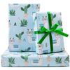 Cactus and Alpaca Wrapping Paper for Kids Women Men, 6 Sheets Cute Llama in Glasses Green Cactus Pattern Gift Wrap Paper with Ribbon, 20 x 30 inch Per Sheet Gift Paper for Birthday, Baby Shower view 1