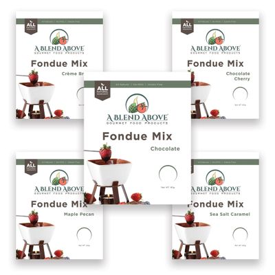 A Blend Above Fondue Mix - Creme Brulee, Sea Salt Caramel, Maple Pecan, Chocolate Cherry, and Chocolate, 2.12 ounces, All Natural Flavor, No MSG, Gluten-Free. No Preservatives, Easy to Make, Fruit Dip, Premium Fondue Dipping, Perfect for Dessert