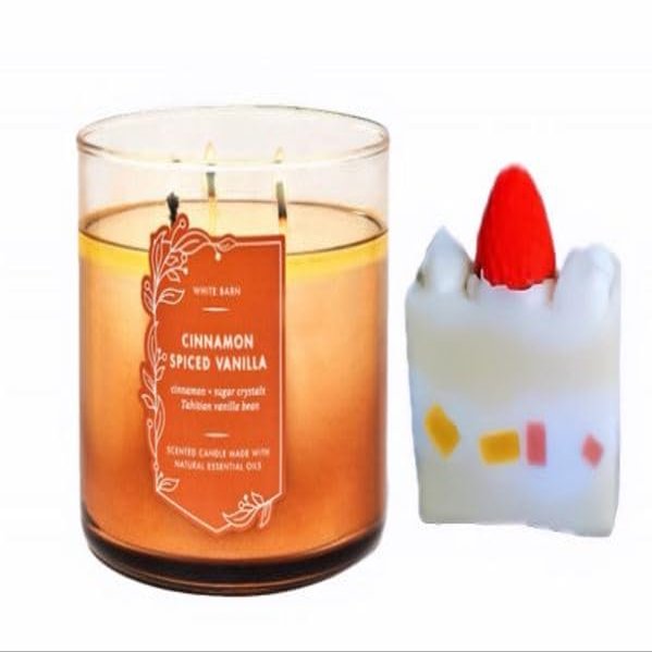 White Barn - Bath & Body Works- 3-Wick Scented Candle 14.5 OZ Burns 25-45 Hours with Strawberry Cake Soap Natural (Cinnamon Spiced Vanilla)