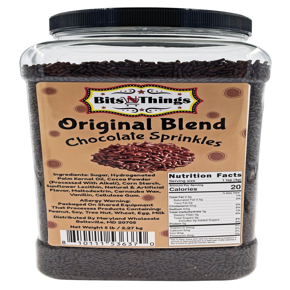 Bits N Things Chocolate Original Blend Sprinkles | Topping & Decoration | 5 lb. Bulk Container