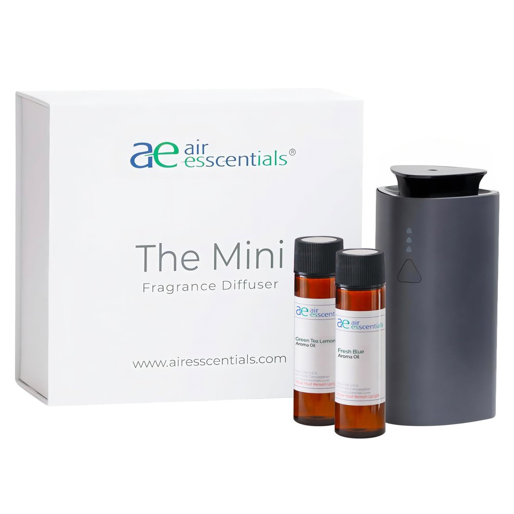 Air Esscentials 'The Mini' Gift Set, Mini Essential Oil Diffuser with Green Tea Lemongrass & Fresh Blue, Rechargeable & Waterless Small Oil Diffuser, 300 sq. ft. Coverage, Signature Scent Collection